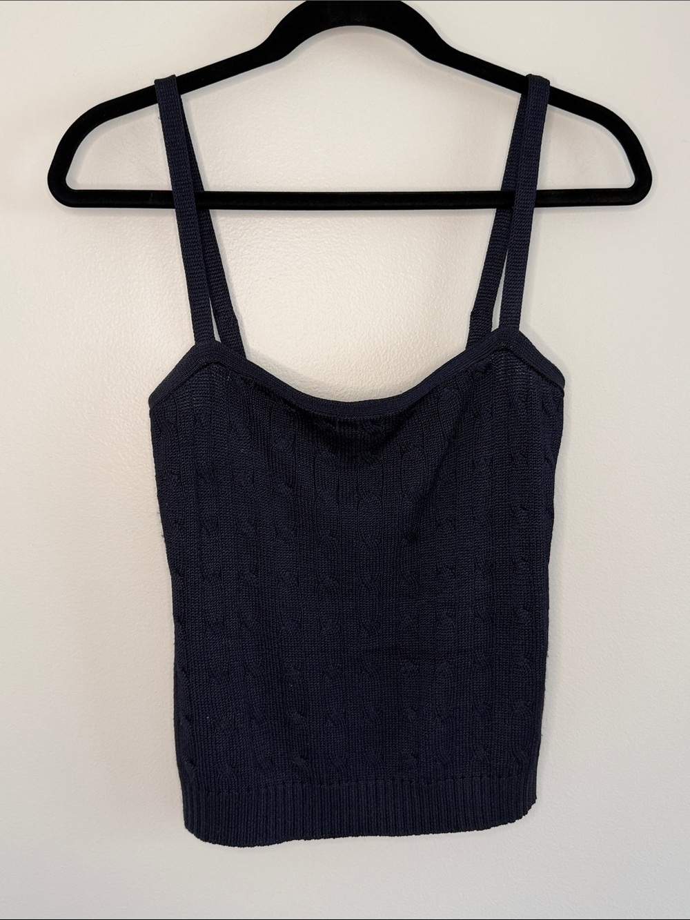 Ralph Lauren Navy 100% Silk Cable Knit Square Neck Tank Top Small